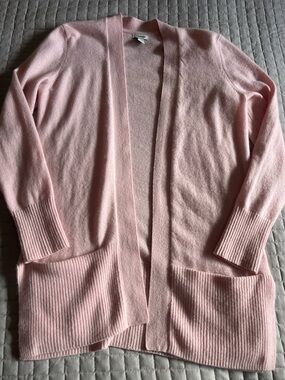 LL Bean Women XS Long Sleeve Dark Pink 100% Cashmere Open Front Cardigan Sweater